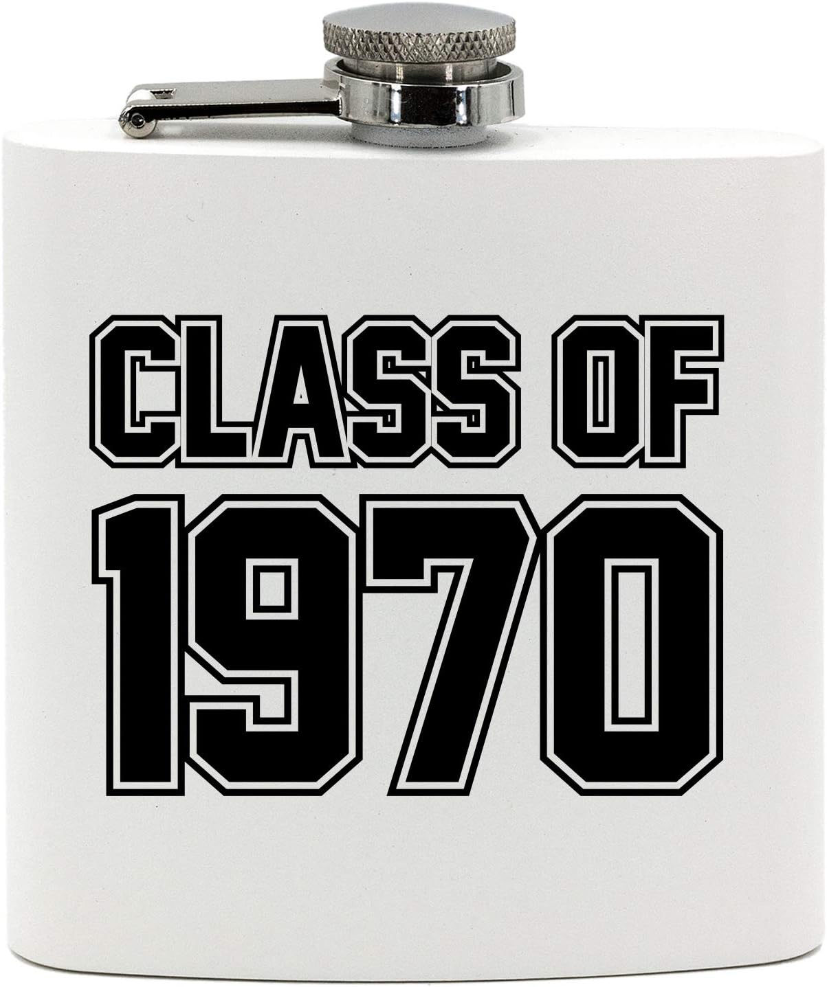 Class Of 1970 College and School Year Design Powder Coated Hip Flask, 6 Oz. Matte White