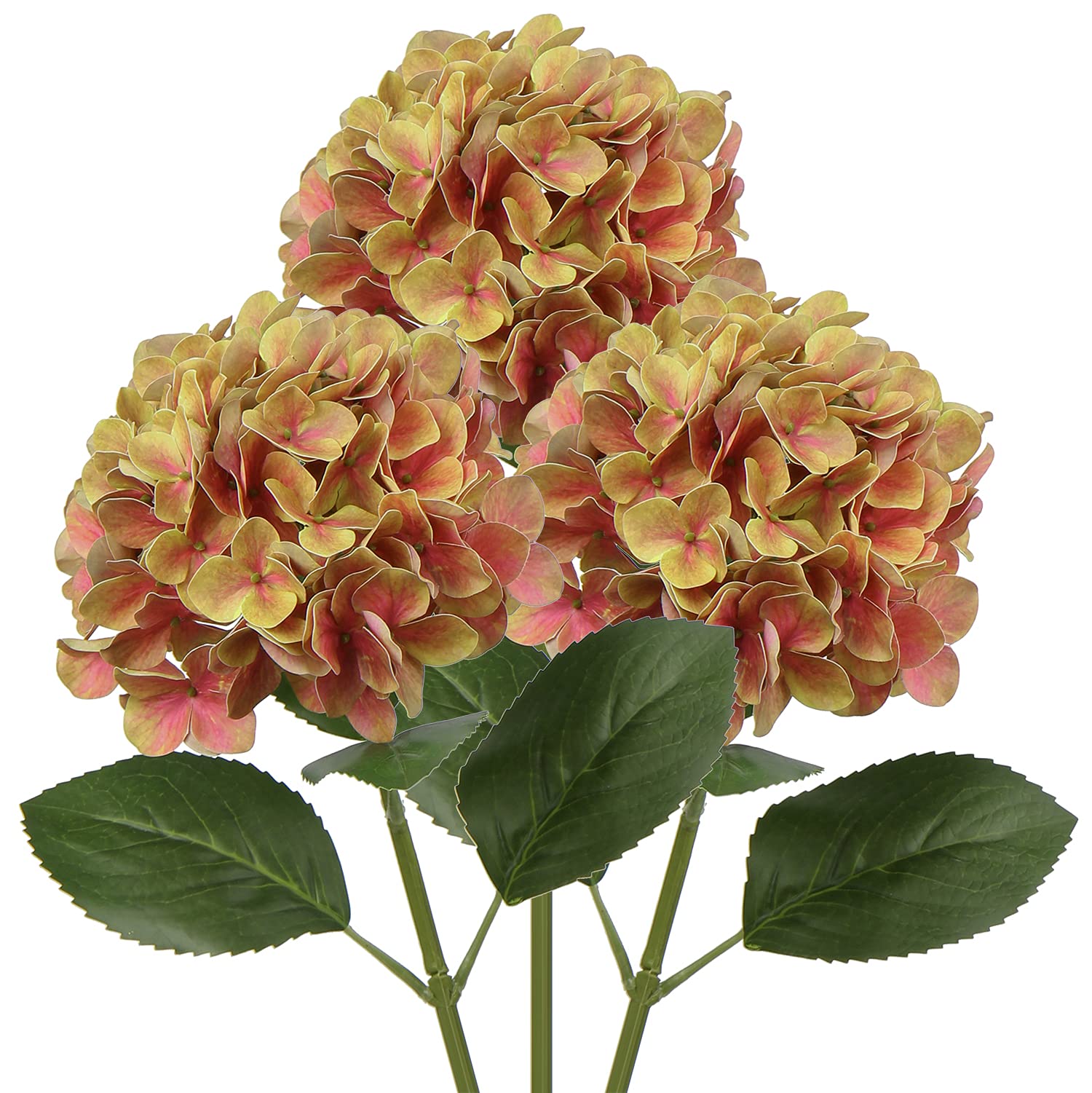 Oairse 3PCS Hydrangea Artificial Flowers Decorative Yellow Fake Flowers with 63cm Long Stem Real Touch Silk Hydrangea for Home Hotel Office Wedding Bridal Decorations Floral Arrangements