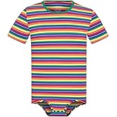 Landofgenie Men Short Sleeve Romper Pajama Bodysuit One Piece Rompers Stripe Onesie Leotard Top - Stripe Maker