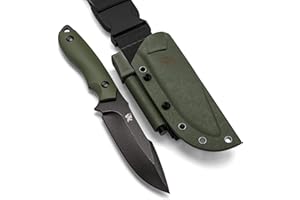 ODENWOLF AMBULO Fixed Blade Survival Knife with Kydex Sheath and Fire Starter - Bushcraft Knife Full Tang - Made of strong D2 Steel - Hunting Knife with Belt Loop and G10 Handle - Full Tang Knife