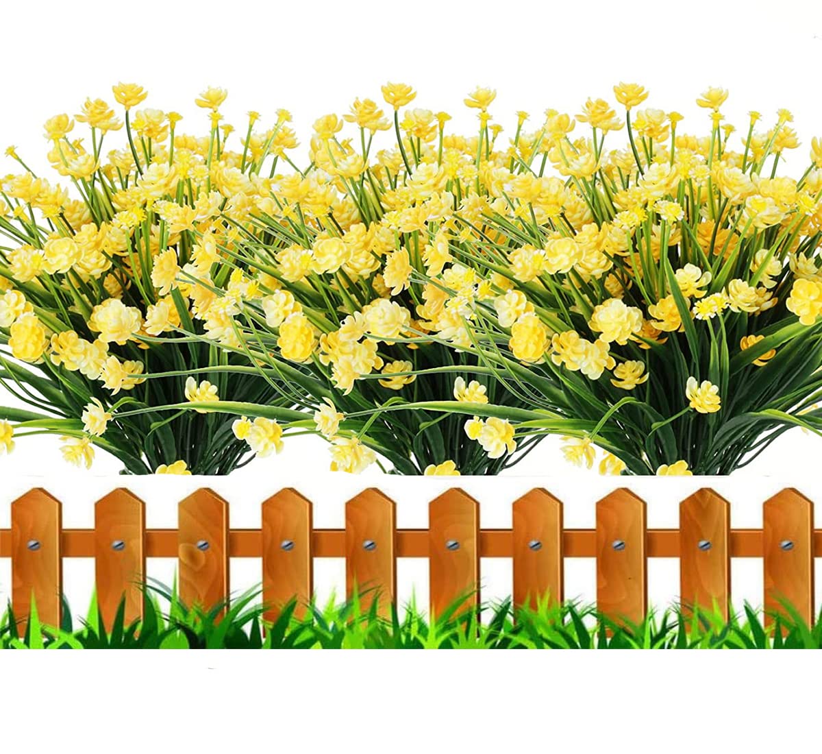 HBell 12Pcs Artificial Flowers Outdoor Decorations, Greenery Shrubs Plants Artificial Plastic Flowers UV Resistant No Fade Fake Flowers Indoor Outside Hanging Plants Home Garden Porch Decor (Yellow)