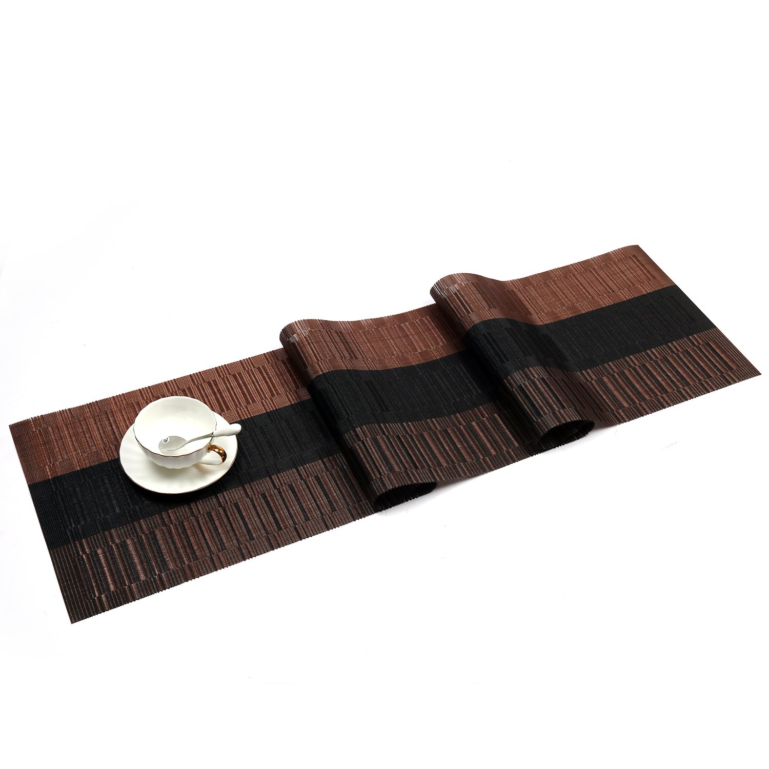Photo 1 of SHACOS Table Runners Woven Vinyl Table Mats 12x71 inch for Kitchen Dining Table Non Slip Washable, Ombre Coffee Black