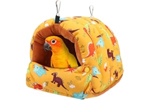 Wontee Bird Nest House Winter Warm Snuggle Hut Bird Bed Hanging Hammock for Parrots Budgies Parakeets Caique Senegal Cockatiels Conures (Dark Yellow, Large)