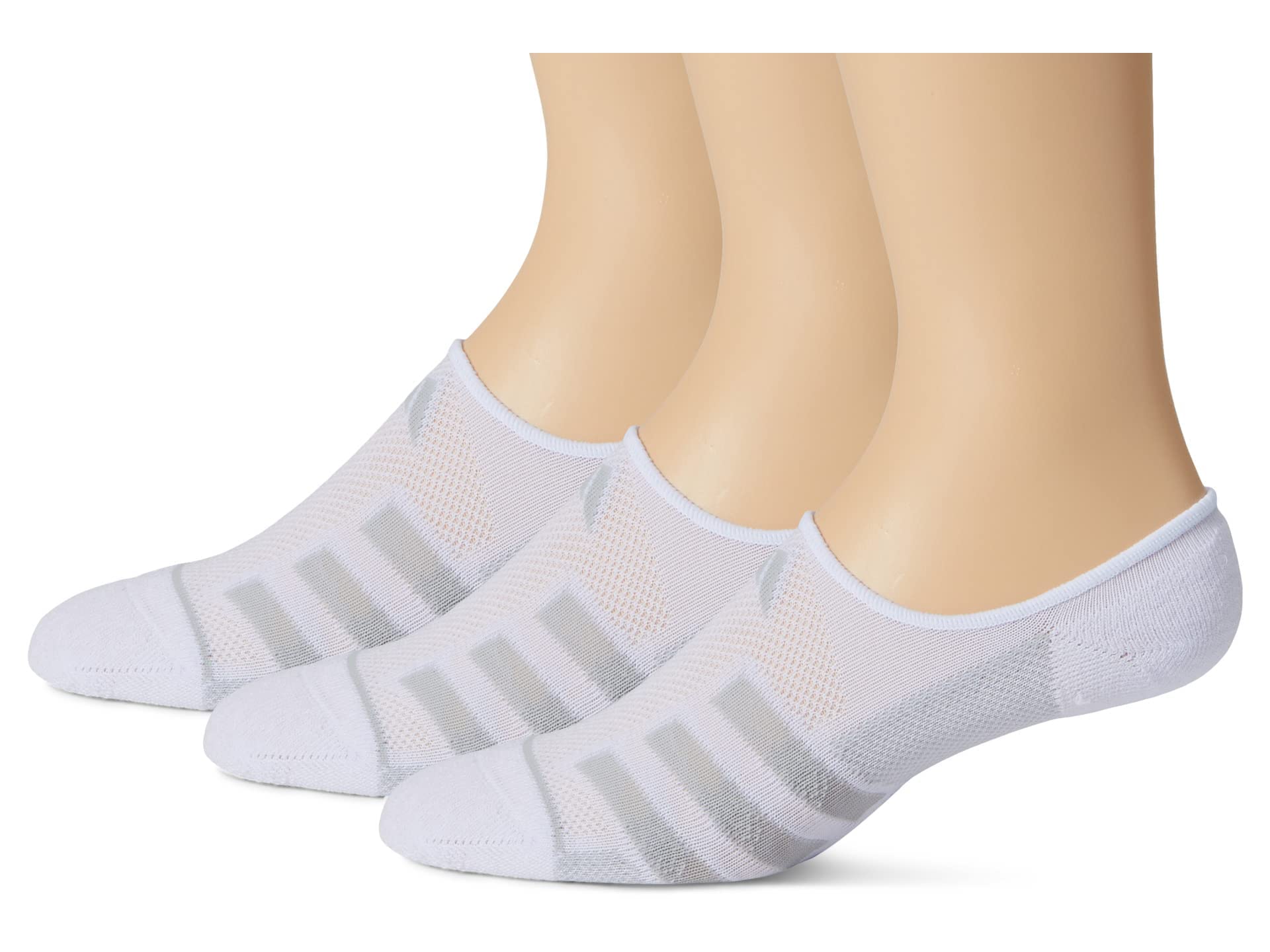 Photo 1 of adidas Men's Superlite Stripe 3 Super No Show Socks (3-Pair), Core White/Clear Onix Grey/Clear Grey, Large