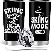 Absacie Ski Gifts for Men Women, Skiing Snowboarding Gifts, 20oz Stainless Steel Tumbler with Lid Straw, Mode