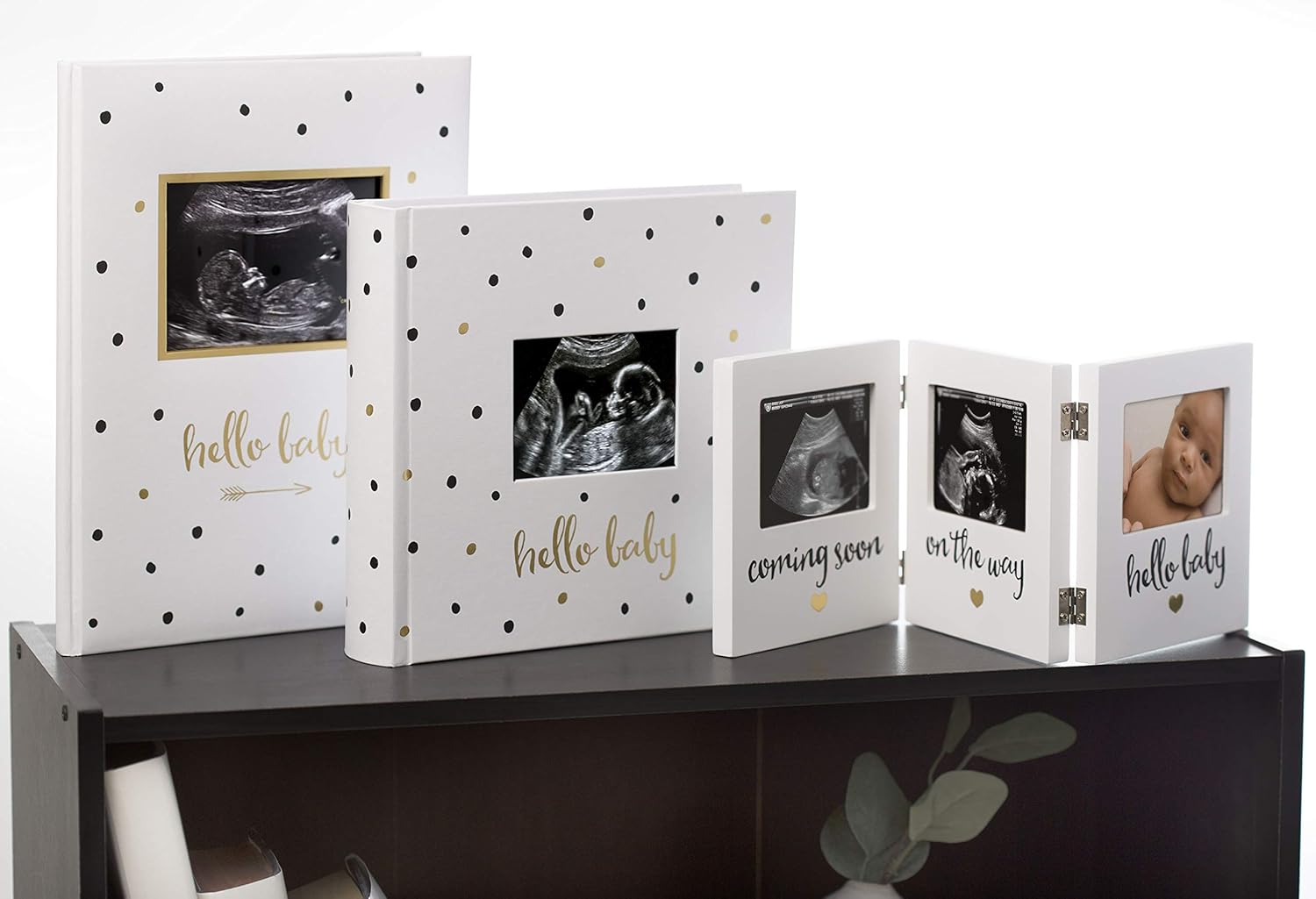 Pearhead First 5 Years Baby Memory Book with Sonogram Photo Insert, Black and Gold Polka Dot : Baby