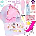 34 Pcs Doll Travel Camping Tent Playset for 11.5 Inch Girl Dolls Includes Clothes, Tent, Telescope, Backpack, Sleeping Bag & 