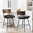 Bekrvio Counter Height Swivel Bar Stools Set of 2, Upholstered Faux Leather Barstools with Wood Backs and Metal Legs, 26" Seat Height Counter Bar Stool for Kitchen Island, Black