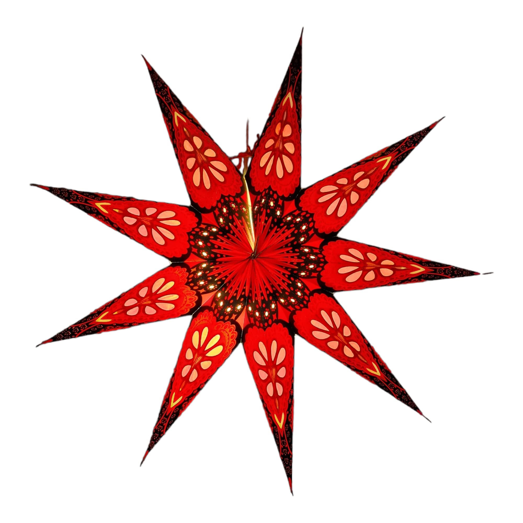 YEPSIO Paper Star Lantern Lampshade 9 Pointed Light Shade Large 60cm Hanging Decoration for Christmas Wedding Home Birthday Party (Red Multi)
