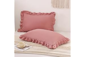 MERRYWORD Pink Mocha Pillow Shams Cute Ruffle Standard Pillowcases Solid Pillow Cover Set of 2 Shabby Chic Soft Pink Pillowcases 2 Pack (Queen (20''x30''), Pink Mochae)