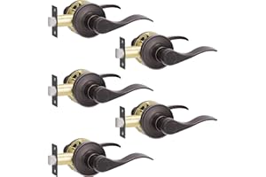 Supstron 5 Pack Passage Door Handle, Oil Rubbed Bronze Keyless Door Lever with Lock, Interior Door Lever for Interior Door, Closet, Bathroom, Bedroom, Wave Style Passage Door Lock, Oil Rubbed Bronze
