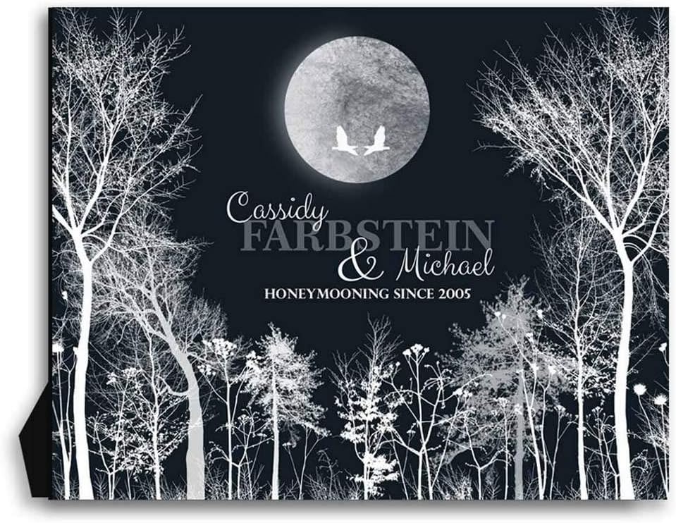 8x10 Metal Art Print - Personalized 10 Year of Tin Aluminum Honeymoon Winter Trees for Couple Ten Year Wedding Anniversary Gift - Deluxe Velvet Tabletop Stand & Gift Wrapping LTC-M1148