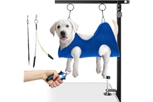 niffgaff Adjustable Foldable Dog Grooming Arm with Heavy-Duty Clamp: 26" to 40" Height, Includes Safety Hammock & No-Sit Holders – Perfect Grooming Restraint for Small & Medium Dogs at Home or Salons