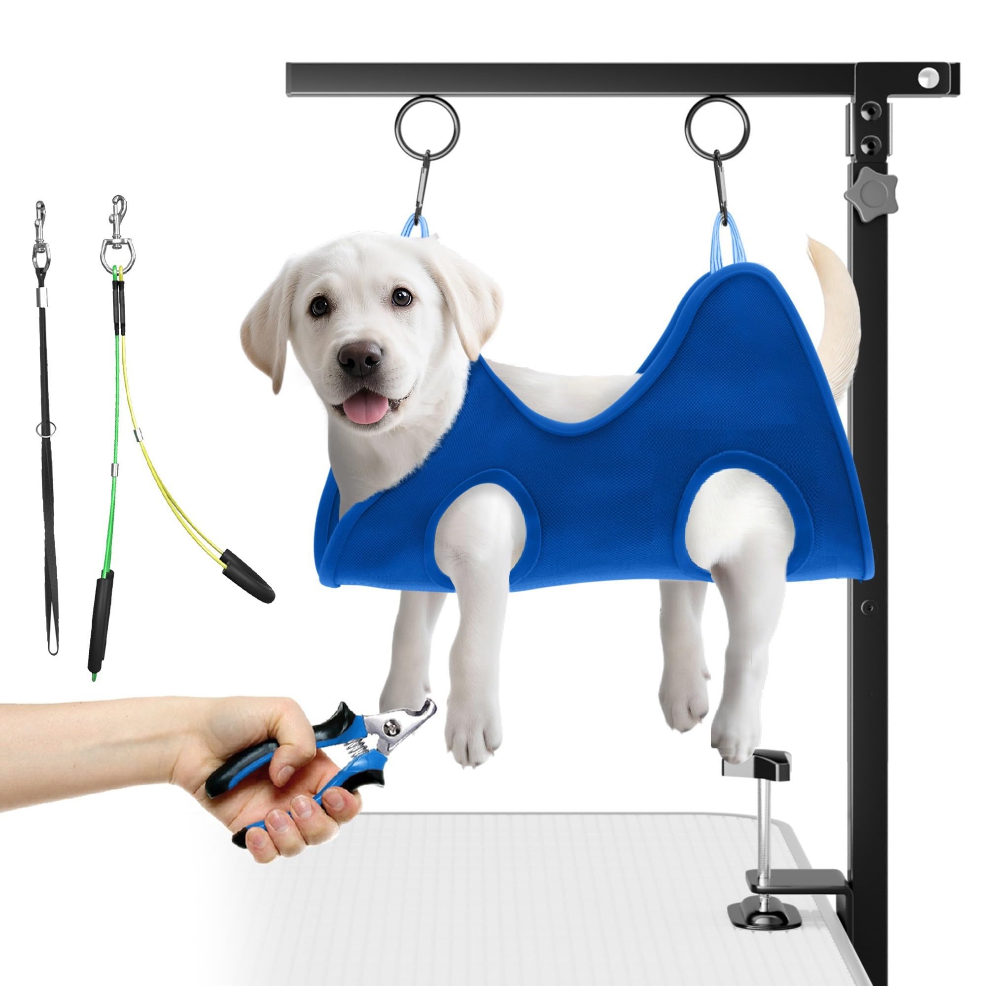 Photo 1 of niffgaff Adjustable Foldable Dog Grooming Arm with Heavy-Duty Clamp: 26" to 40" Height, Includes Safety Hammock & No-Sit Holders – Perfect Grooming Restraint for Small & Medium Dogs at Home or Salons