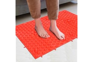 YOBEYI 2-in-1 Foot Massage Mat & Reflexology Pad - Acupressure Mat with Toe Plates, Anti-Slip, Suitable for Bathroom, Yoga, Outdoor Games & More (Red)