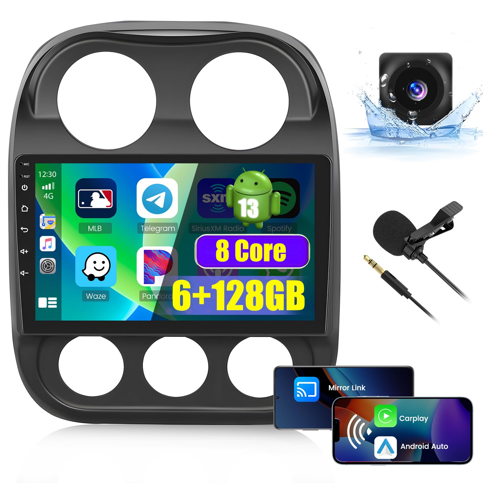 Photo 1 of 8Core 6+128G Android 15 Car Stereo for Jeep Compass Patriot 2010-201610.1 inch IPS 1280 * 720 Touch Screen Radio Wireless Apple Carplay Android Auto DSP 5G WiFi Bluetooth GPS+Free AHD Backup Camera