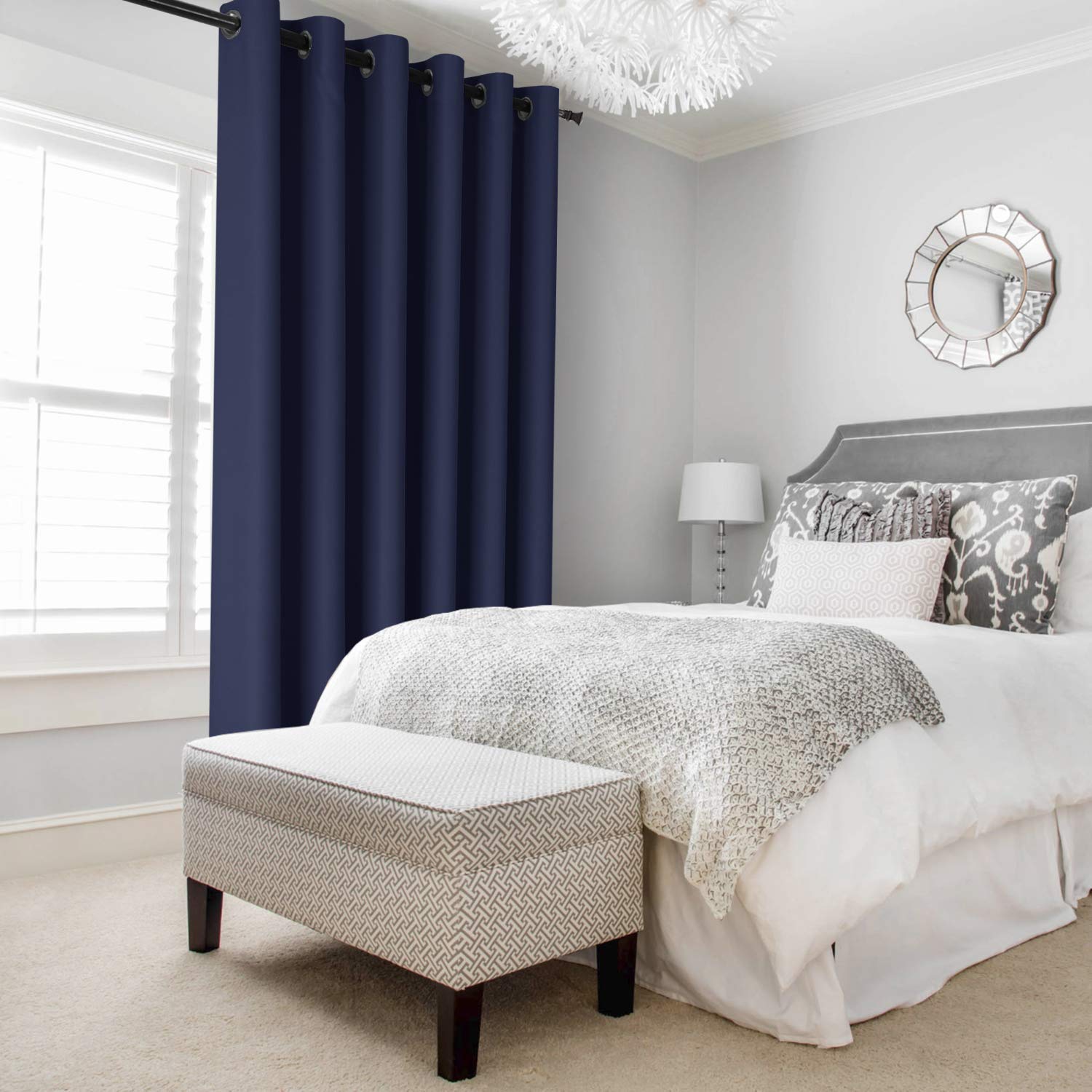 DWCN Blackout Curtain for Patio Door, Living Room, Bedroom, Divider and Shared Office Space, 1 Grommet, 2.5m Wide x 2.1m High, Navy Blue