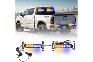 Tiannor 2X 6.1 inch Emergency Strobe Lights Amber/Blue 12 LED Warning Flashing Safety Dash Front/Rear Windshield Lights Grill Surface Mount for Police Firefighter Ambulance Vehicles Trucks