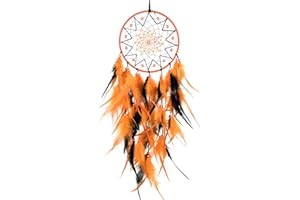WisePoint Dream Catcher, Handmade Dream Catcher Wall Decor with Feathers and Beads, Dreamcatchers for Bedrooms, Living Rooms, Apartments (Black+Orange)