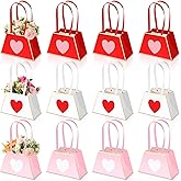 Tinlade 12 Pcs Valentine's Day Heart Floral Boxes for Arrangements with Handle Portable Kraft Paper Bouquet Flower Gift Bag Holder Florist Envelope Box for Mother's Day Wedding Party Home Decor