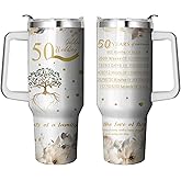 Happy 50th Anniversary Wedding Gifts 40 Oz Tumbler for Men Women, Best 50 Year Anniversary Wedding Gifts for Couple Stainless Steel Cup, 50th Anniversary Marriage Gift for Parents Wife Husband
