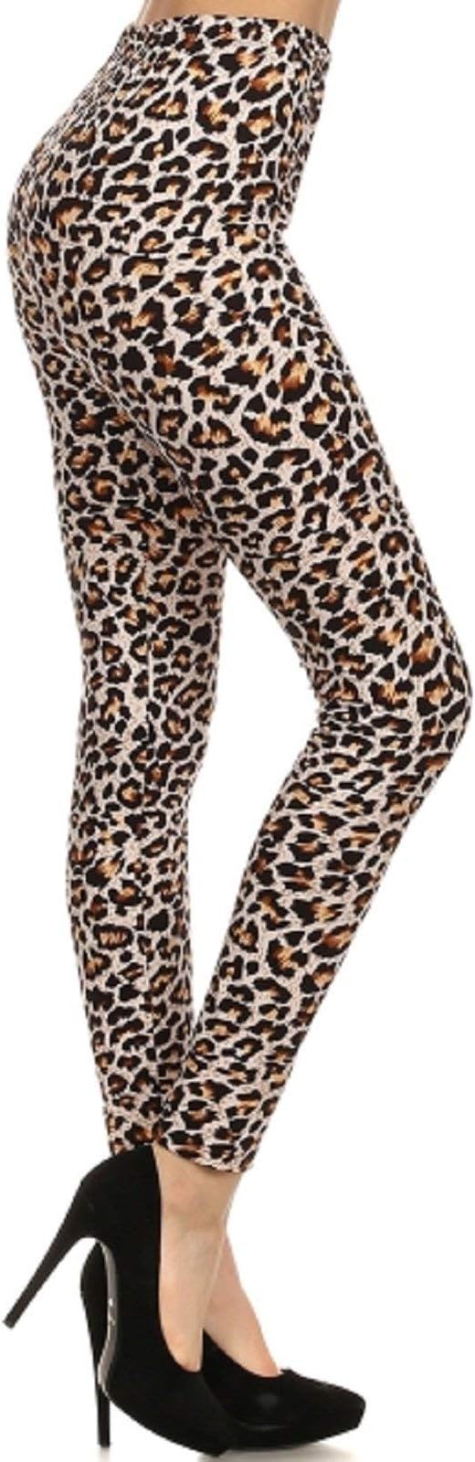 Brown Cheetah Animal Print Lined Leggings Pants w/ Elastic Waist