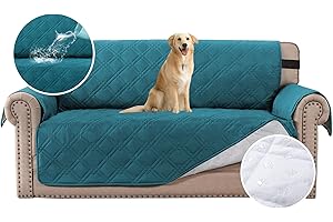 H.VERSAILTEX 100% Waterproof Sofa Slipcover Washable Loveseat Cover for 2 Cushion Cover Non-Slip Furniture Protector with Puppy Paw Silicone Backing Couch Cover for Pets Dogs (Loveseat, Dark Teal)