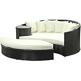 Amazon Com Gdfstudio Bedford Outdoor Wicker Overhead Canopy Daybed W Water Resistant Cushion Grey White Garden Outdoor