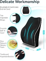 Travel Ease Ergonomic Lumbar Support Cushion Memory Foam Back Pillow Black view 5