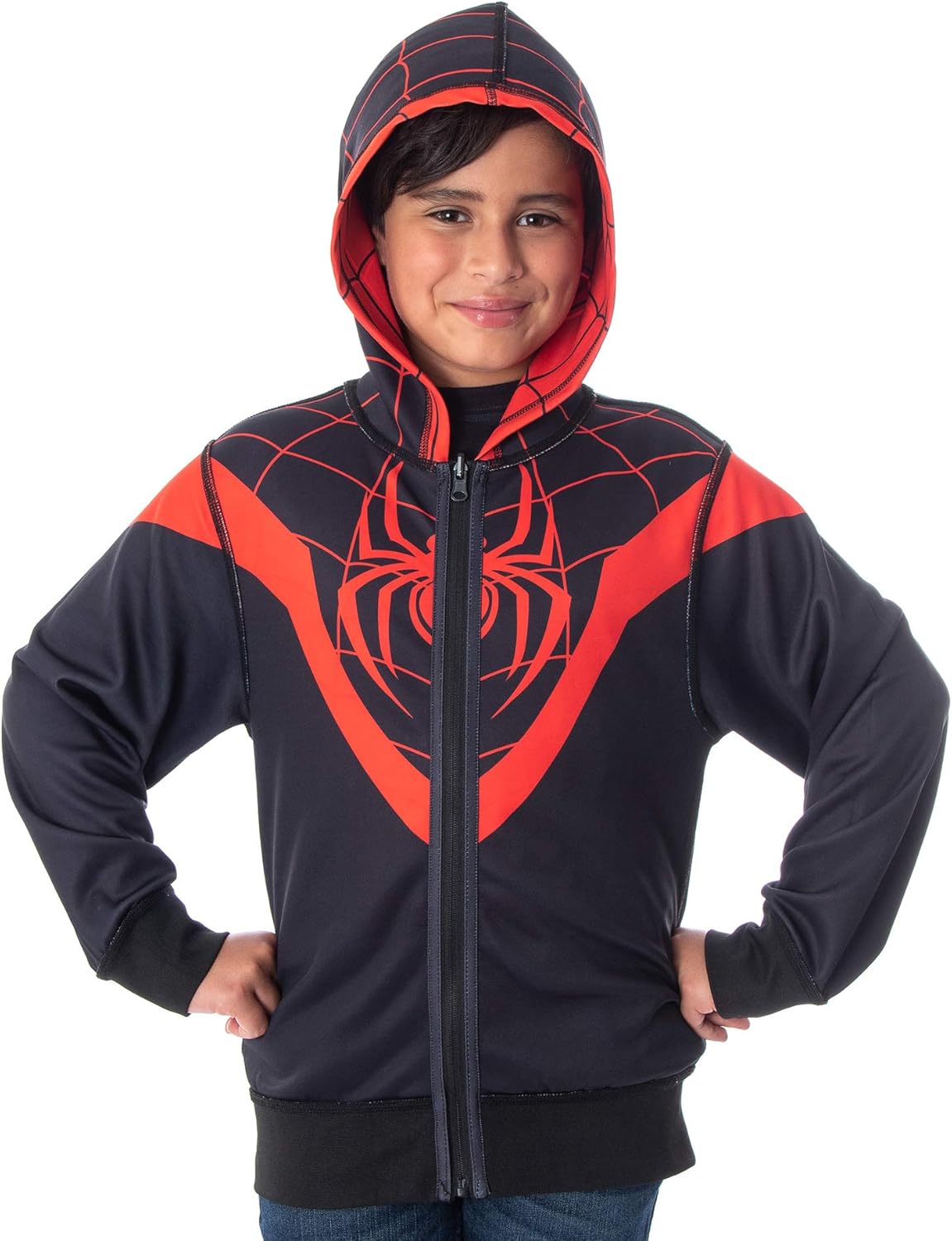 marvel spiderman hooded denim jacket