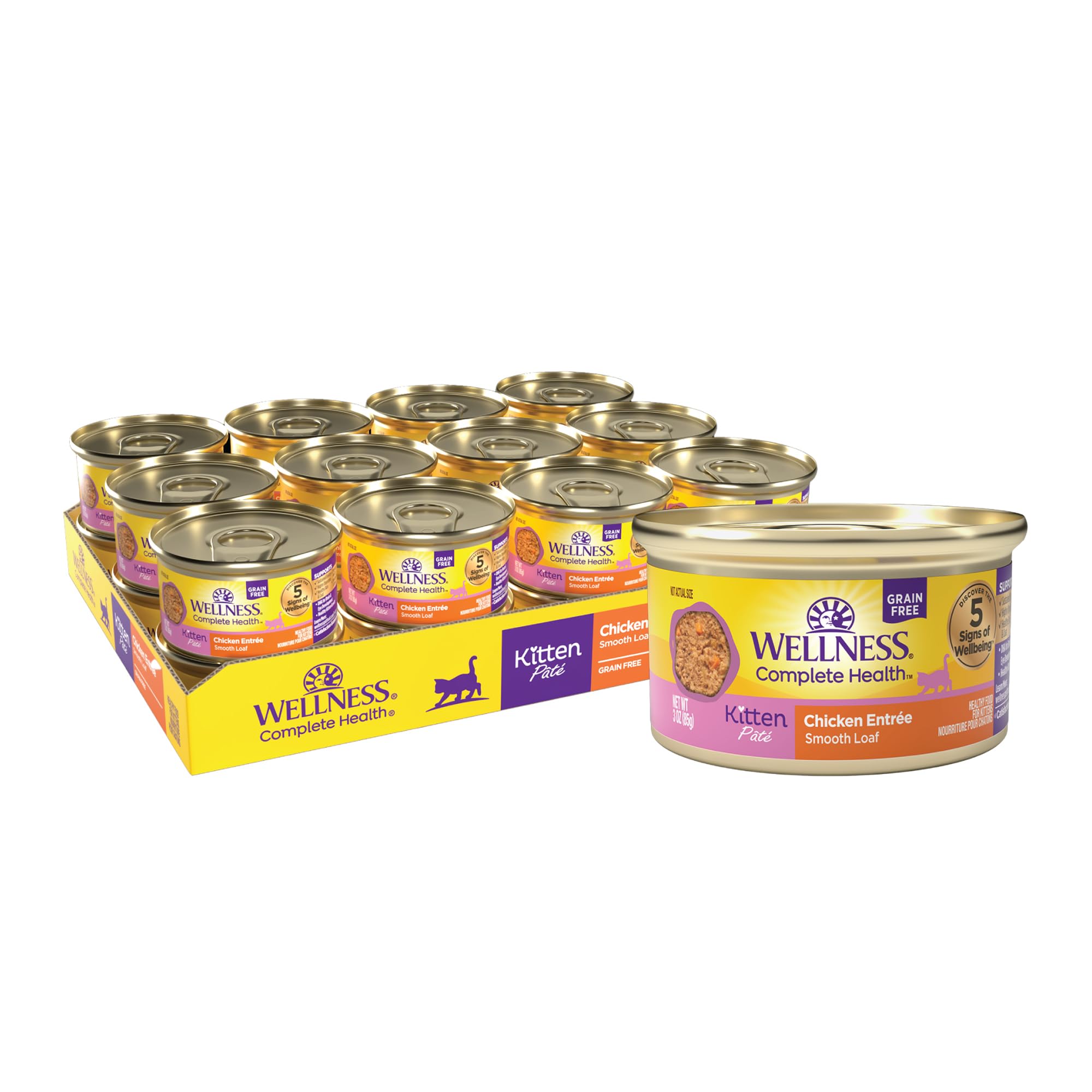 Photo 1 of Wellness Complete Health Pate Kitten Wet Cat Food, Natural, Protein-Rich, Grain Free, 3 Ounce, 24 Pack, (Chicken) Best By 02/14/2028