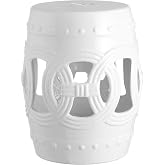 JONATHAN Y Lucky Coins 16" Ceramic Garden Stool Side Table, White | Contemporary Cutout Interlocking Rings, Drum Shape, Indoor/Outdoor Patio Plant Stand, Spill-Proof Glaze, Chinoiserie Style