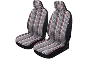 P&J AUTO P&J Baja Blanket Car Seat Covers Classic Strips Designs Low Back Bucket Universal Size Fit for Most Cars SUVs Trucks Vans Woven Fabric Front Pair 2pcs Black and White Color