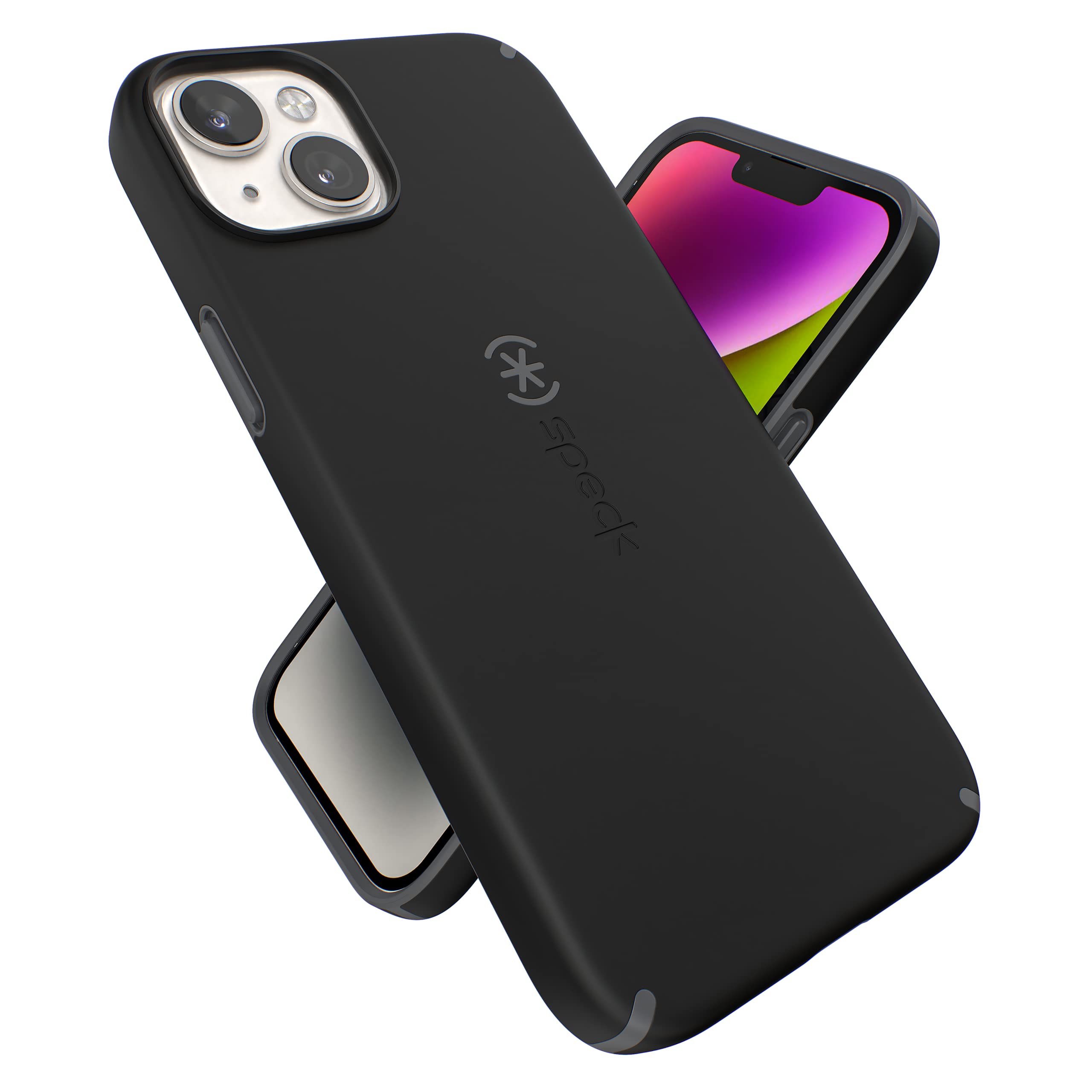 Speck MagSafe Case for iPhone 15 Plus - Drop & Camera Protection, Soft-Touch Secure Grip, Wireless Charging Compatible, Fits All 6.7 Inch Models Including iPhone 14 Plus - Black/Slate Grey