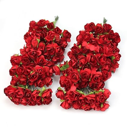 Doitsa 144pcs Fleurs En Papier Rose Artificielle Diy Décoration De Mariage Cartes Boîte De Bonbons Diamètre De Fleur 17 Cm Rouge