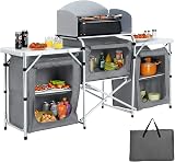 Warmiehomy Folding Camping Kitchen Unit Grey 175x40x110cm 3 Worktops