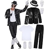Woaproer Mens Dance Star Costumes Adult 80s 90s Hip Hop Pop King Halloween Party Costumes for Men