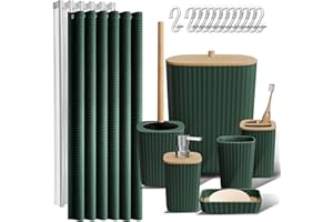 Clara Clark Bathroom Accessories Set - Green Bathroom Set, 20PC Bathroom Accessory Set, Shower Curtain Set, Toilet Brush, Tra
