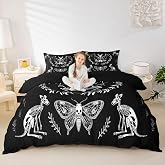 Feelyou Skull Duvet Cover Bat Skeleton Comforter Cover Boho Moth Gothic Skull Bedding Set Kids Boys Girls Adults Halloween Themed Bed Set Ultra Soft Horror Room Decor Queen Size Zipper (No Comforter)