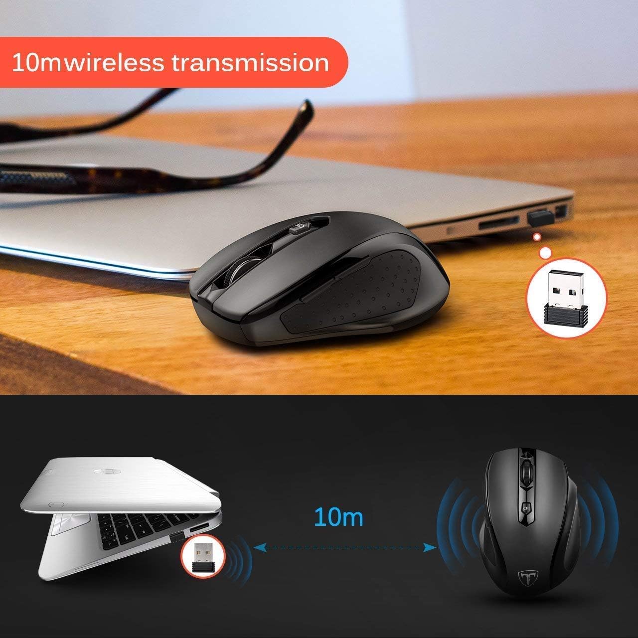VicTsing MM057 2.4G Wireless Mouse Portable Mobile Optical Mouse with USB Receiver, 5 Adjustable DPI Levels, 6 Buttons for Notebook, PC, Laptop, Computer, Macbook - Black: Computers & Accessories