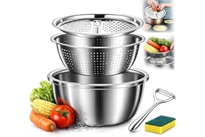 3 in 1 Germany Multifunctional Stainless Steel Basin Set – Kitchen Grater with Colander & Drain Basket – 10.24" Vegetable Sli