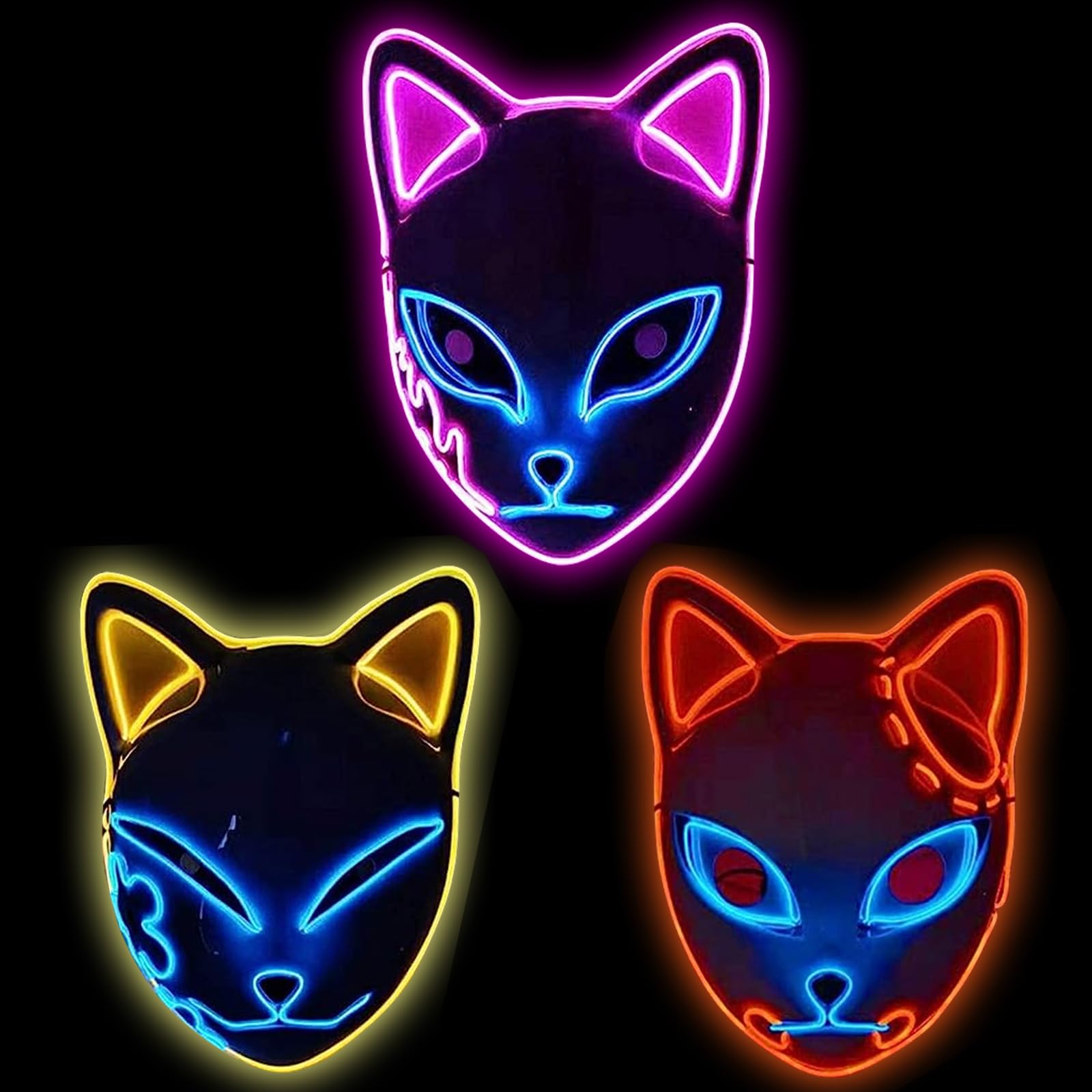 Infinity Gauntlet Demon Slayer Fox LED Light-Up Mask with Scar Demon Slayer Cosplay Mask Japanese Anime Halloween Costume Party Props