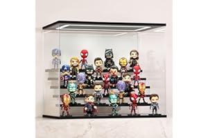AZEYN Clear Acrylic Display Case with Light , 6 Tier Display Box Stand Assembly Dustproof Protection Showcase for Collectibles Action Figures (Black 6 Tier L 19.7*12.6*16.5in；50×32×42cm)