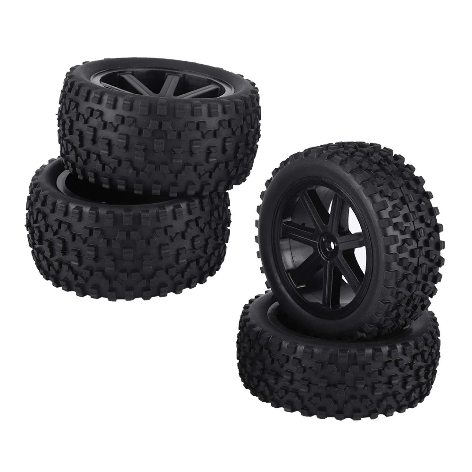 Alomejor 4 Pcs 1/10 RC Truck Rubber Tire Set for Various RC Cars (Black)