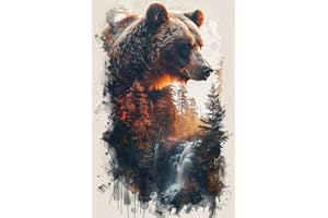 Moohue Stamped Cross Stitch Kits for Adults 14 Count Printed Cross Stitch Kits for Beginners Animal Bear Forest Waterfall Cross Stitch Patterns Needlepoint kit (Animal Bear Forest Waterfall)