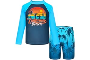 SYLFAIRY Boys Two Piece Rash Guard Swimsuits Kids Short Sleeve Swimwear Sets Quick Dry Bathing Suit 3-10 Years