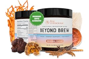 Live Conscious Beyond Brew - Coffee Alternative - Low Caffeine - Mushroom Complex w/Lion’s Mane, Reishi, Cordyceps & Chaga for Sustained Focus, Energy & Immunity - w/Prebiotics & Probiotics - 30
