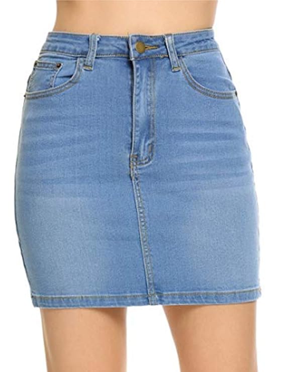 Womens Stretch Slim Fit Denim Mini Skirt, Blue, Medium best jean skirts