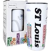 Beary Blu City Themed Artwork Tumbler Collection - Designed in the USA - 20oz Vacuum Insulated Tumbler with Lids - Stainless Steel Coffee Travel Mug with, Cup for Hot Cold Drinks (St Louis)