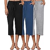 Ekouaer 3 Pack Women Capri Pajama Pants 2026 Ruffle hem Lounge Pants Drawstring Pj Bottoms with Pockets